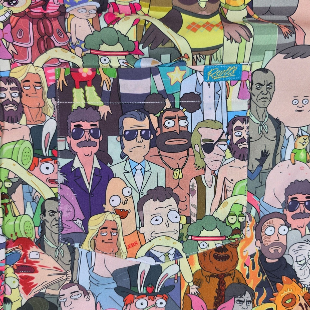 RSVLTS Rick And Morty Shirt Mens XL Multicolor Allover Characters Button Up